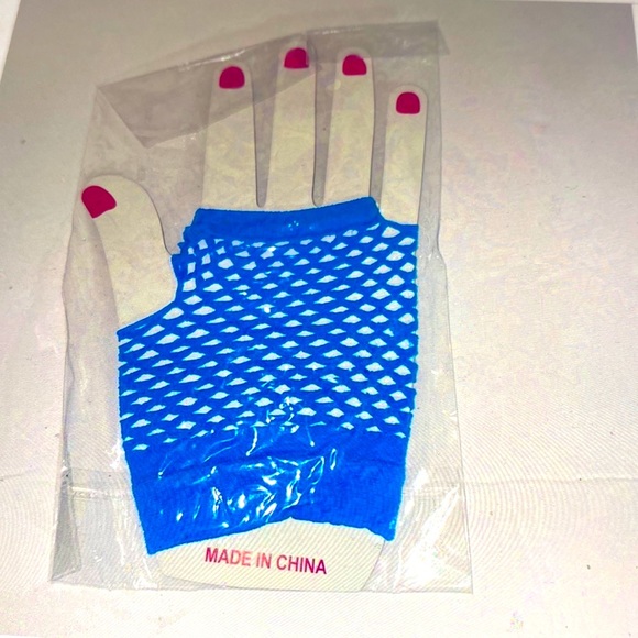 Blue fishnet fingerless gloves punk new - Picture 1 of 2